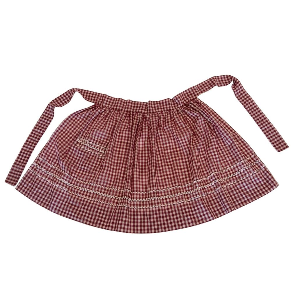 VTG Red and White Check Half Apron Gingham W/ White Rick Rack Trim Front Pocket